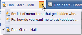 Window tab with number list menu open